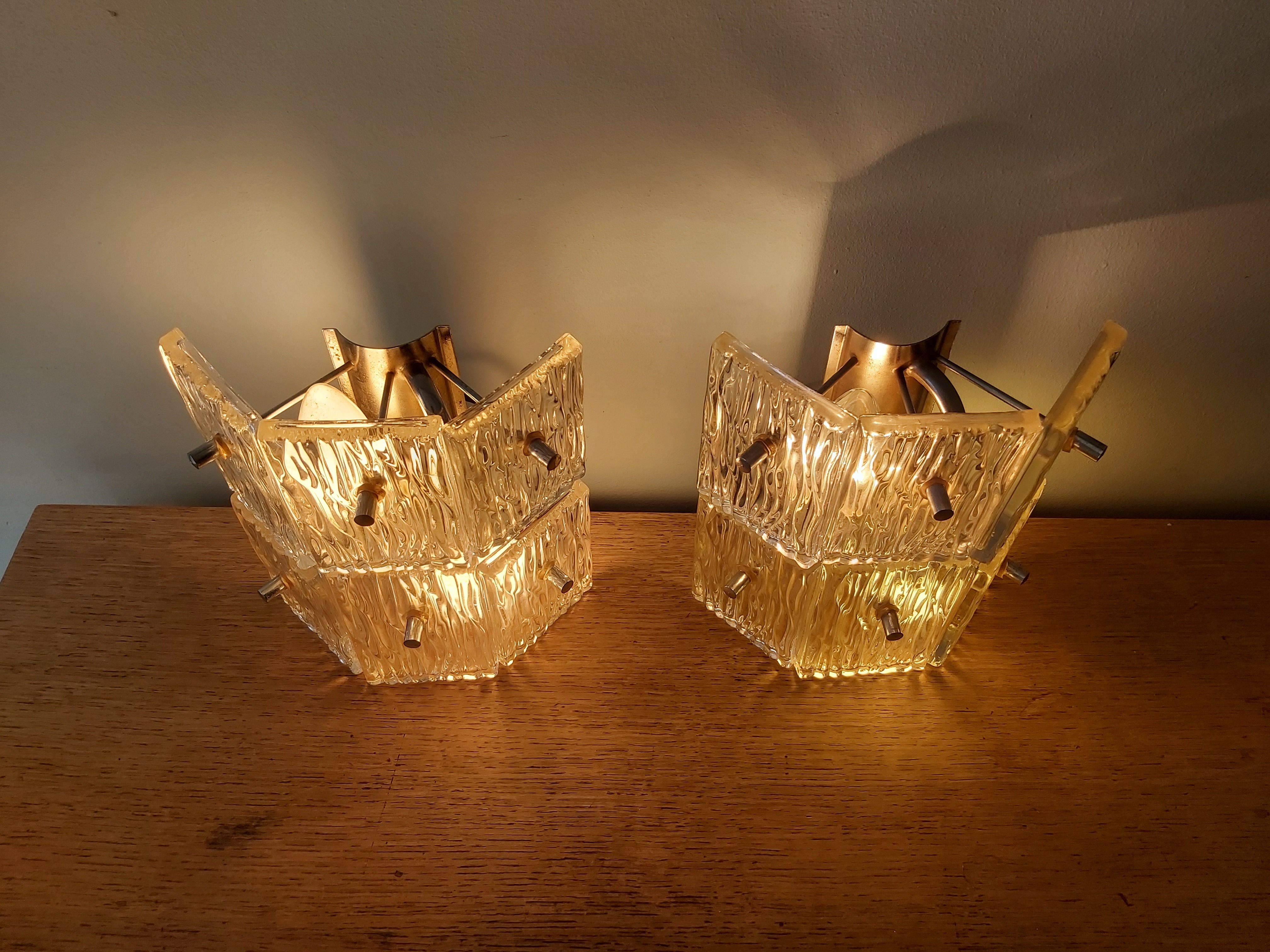 Pair of vintage frosted glass wall lamps, 1960s