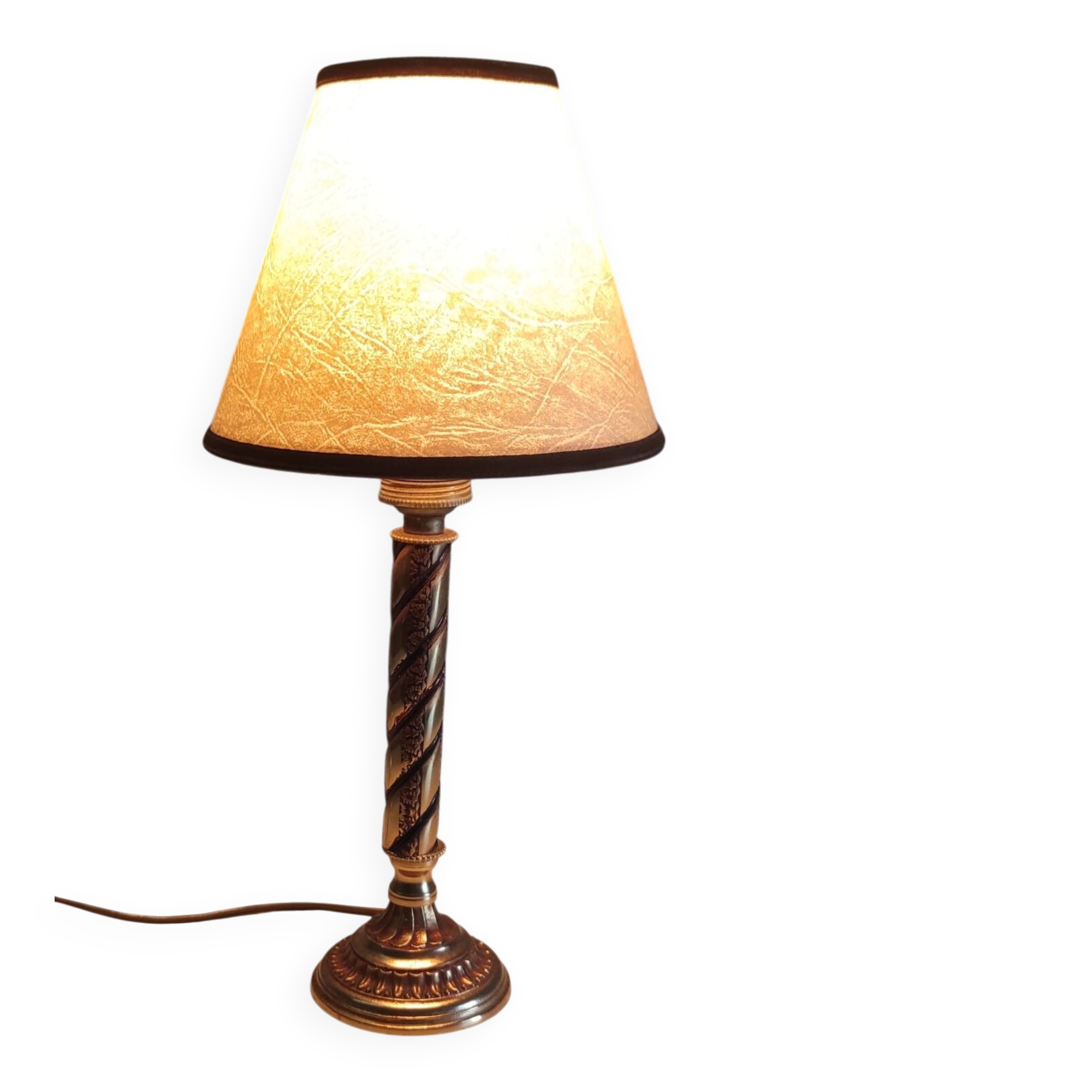 Table lamp in gold metal with clip-on shade - mid 20th century