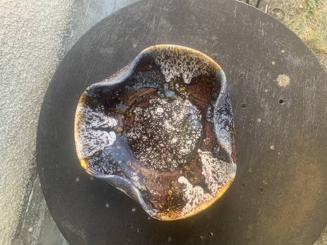 Flamed glazed ceramic bowl, original shape, vintage