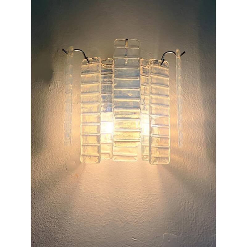 Set of Two Contemporary Opalino Strips “Listelli” Murano Glass Wall Sconces