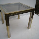 Piece of sofa coffee table brass chrome, brass. 2 glass trays. Italy 1970's