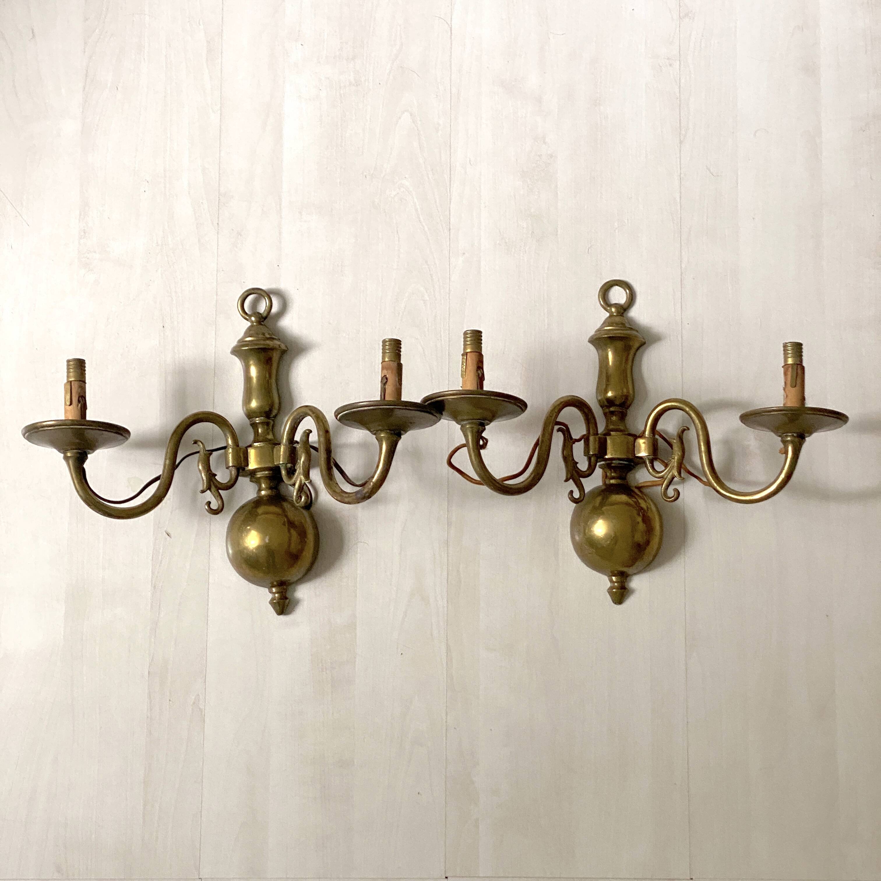 Pair of Dutch wall sconces in brass