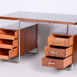 Restored Bauhaus Beech Writing Desk, Hynek Gottwald, Chrome, Czechia, 1930s
