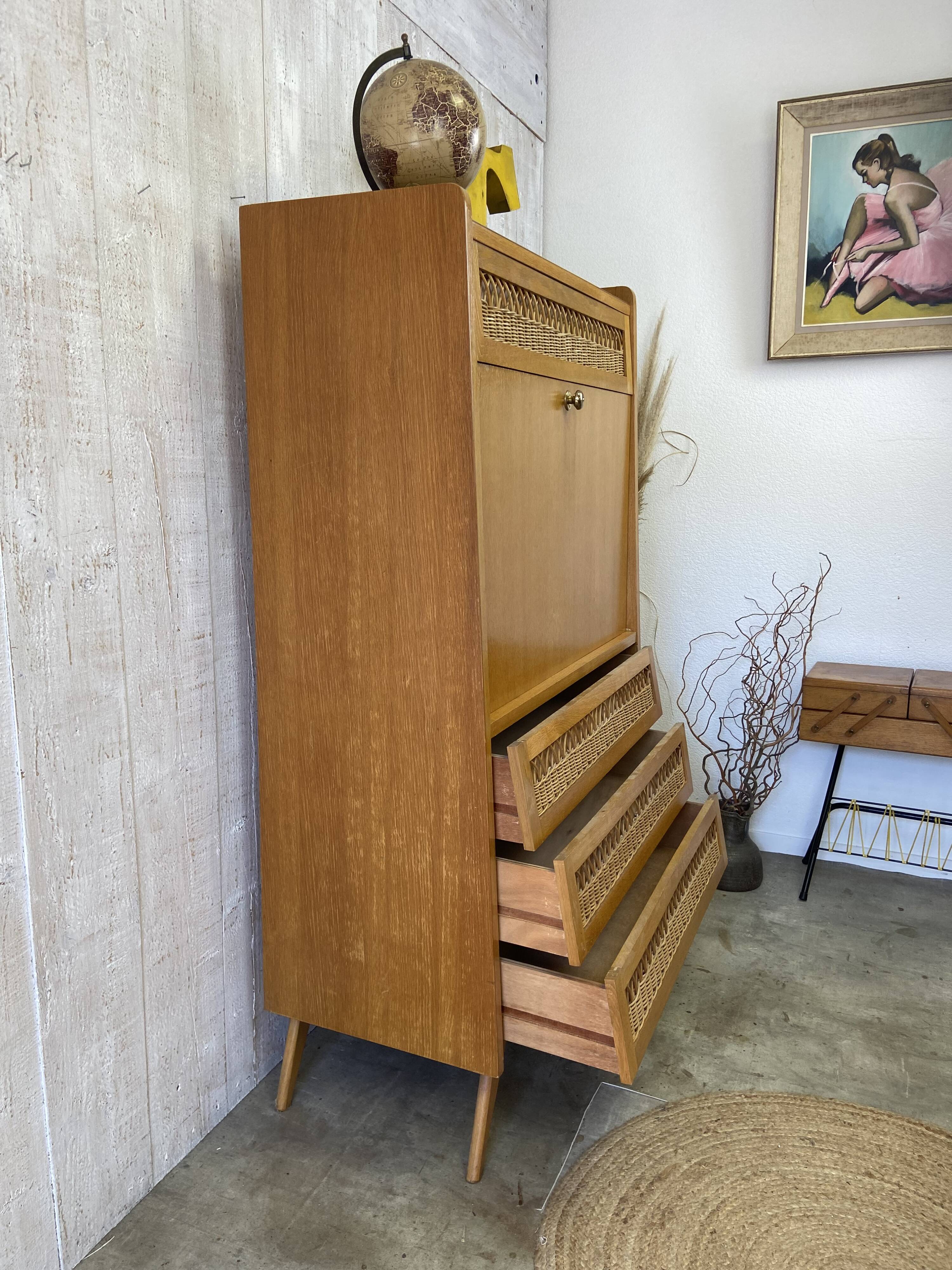 Secrétaire bois/osier vintage