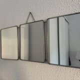 Vintage 1950s barber brick triptych mirror - 30 x 76 cm