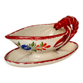 Henriot Quimper sauceboat – flower decoration & lobster-shaped handle