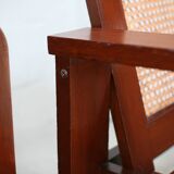 Pair of large armchairs. Wood and cane. Circa 1960