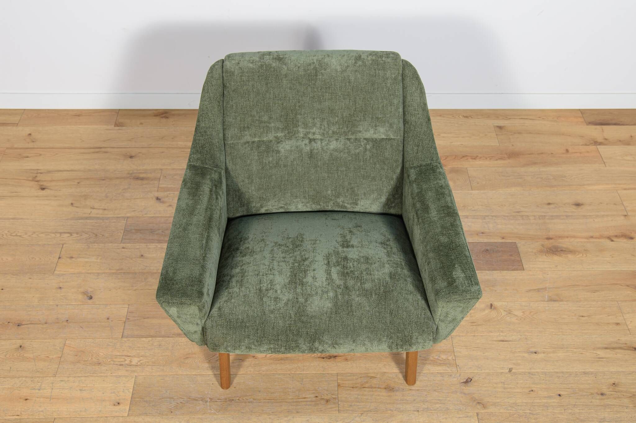 Fauteuil en chêne et tissu vert, Danemark, années 1960