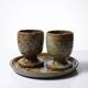 Set à café 2 tasses un plateau vintages grès pyrité style Baudat La Borne