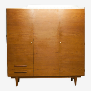 Danish Scandinavian wardrobe signed Sven Ellekaer 1960 3 doors 2 drawers with mounting plan