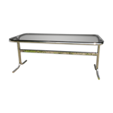 Table à manger des années 70 en verre fumé et métal chromé
