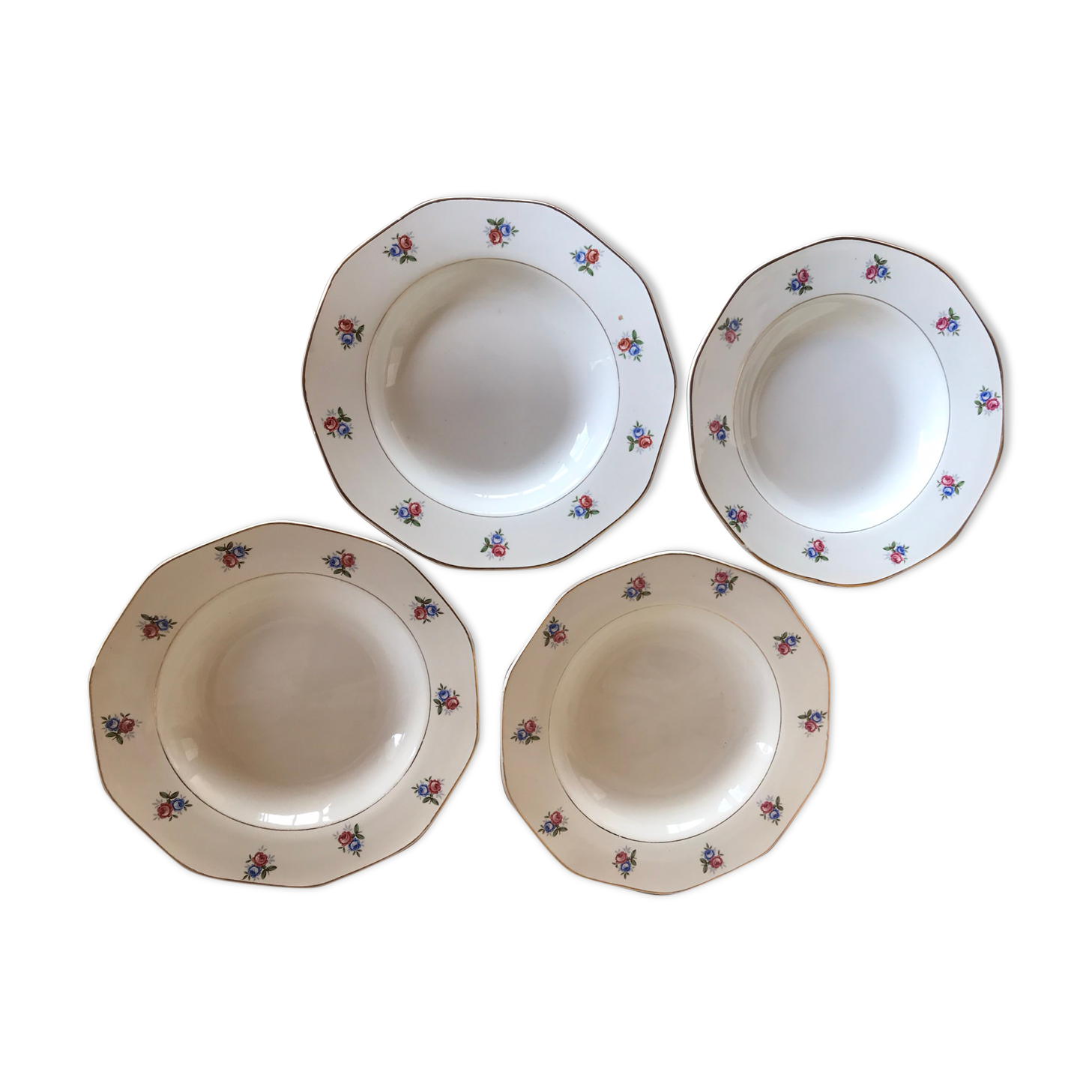 Set of 4 hollow plates Digoin & Sarreguemines pattern small flowers