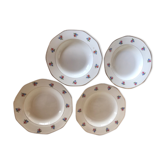 Set of 4 hollow plates Digoin & Sarreguemines pattern small flowers