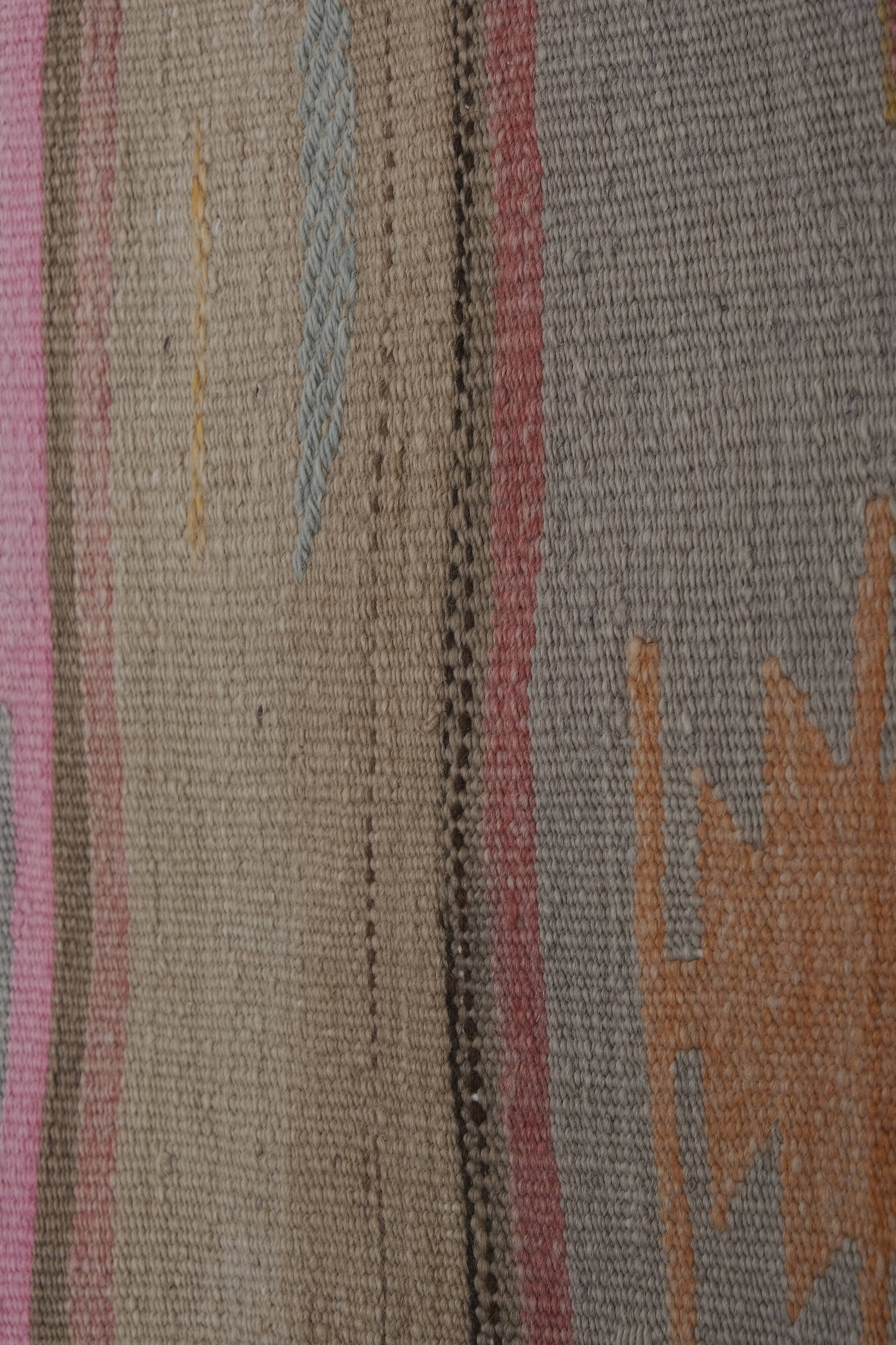 Handwoven Vintage Sivas Kilim Runner in Green Geometric Pattern 2'8'' x 12'6''