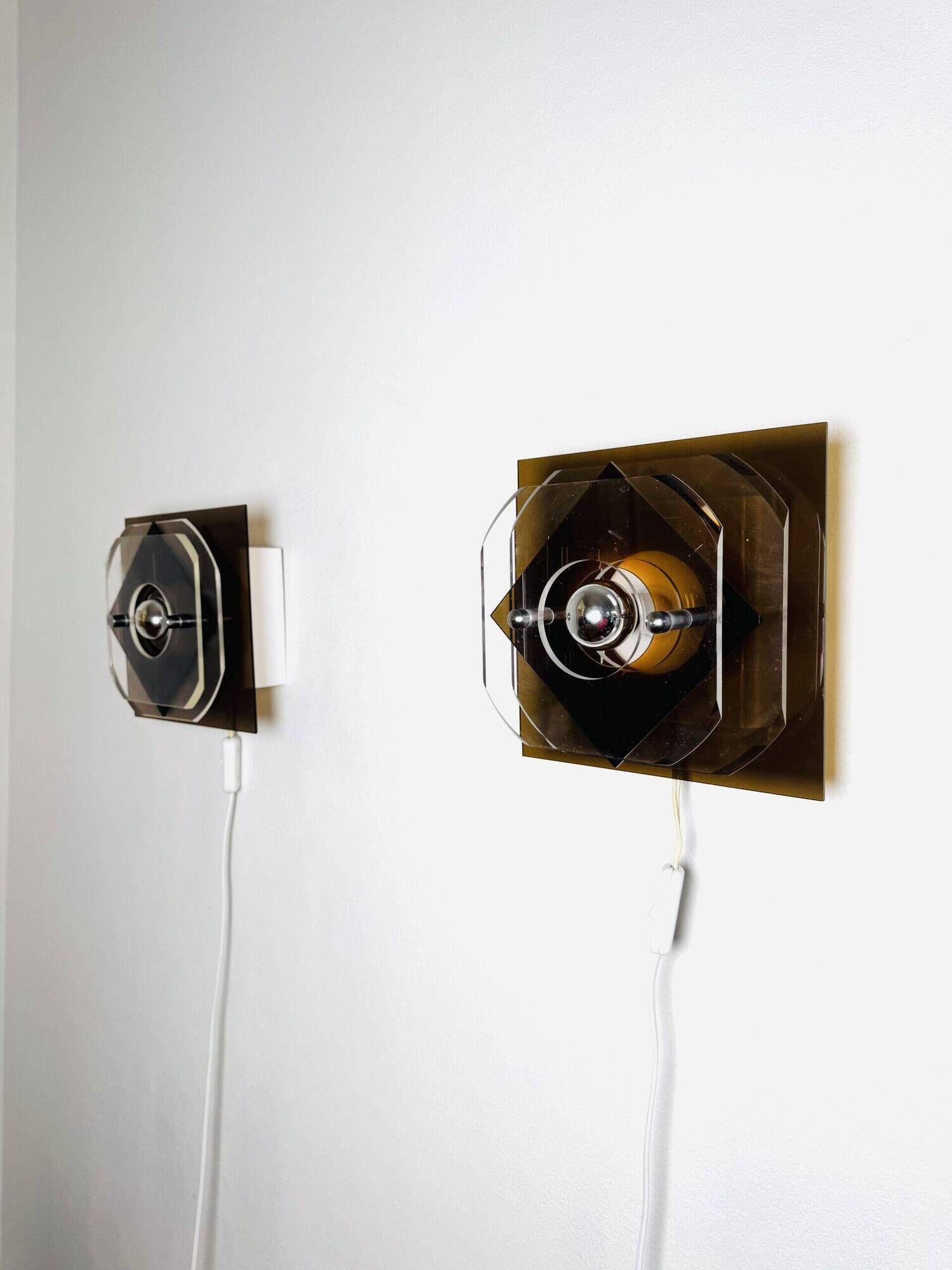 Geometric Space Age Wall Lamps In Layered Plexiglass By Herda Verlichting, The Netherlands 1970S