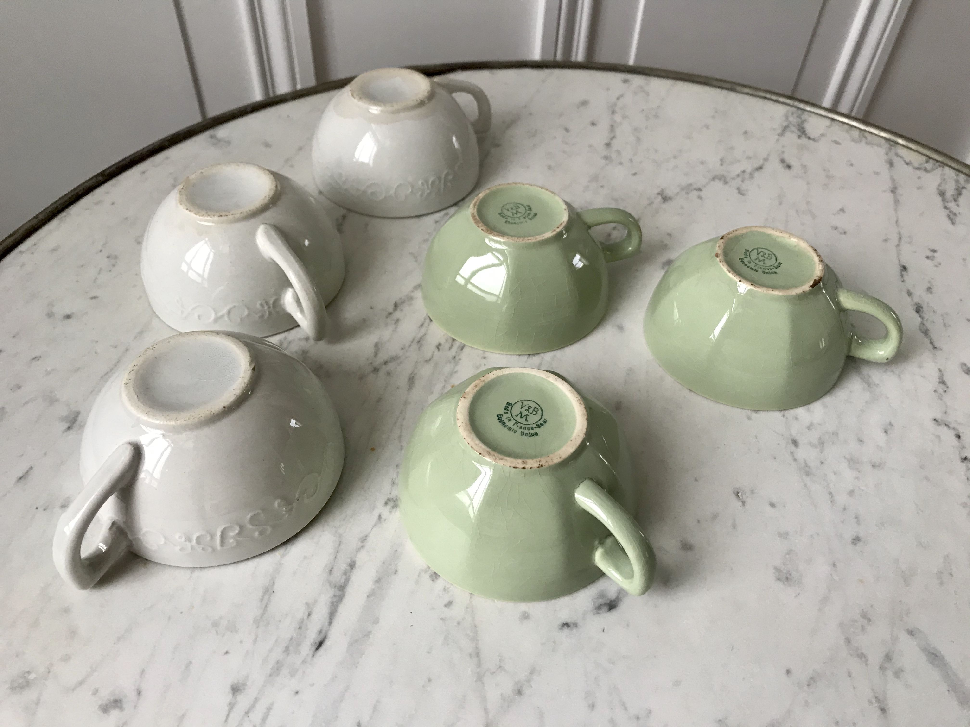 Set of 6 coffee cups Digoin letters and Villeroy & Boch green sage 50s-60s