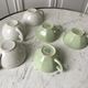 Set of 6 coffee cups Digoin letters and Villeroy & Boch green sage 50s-60s