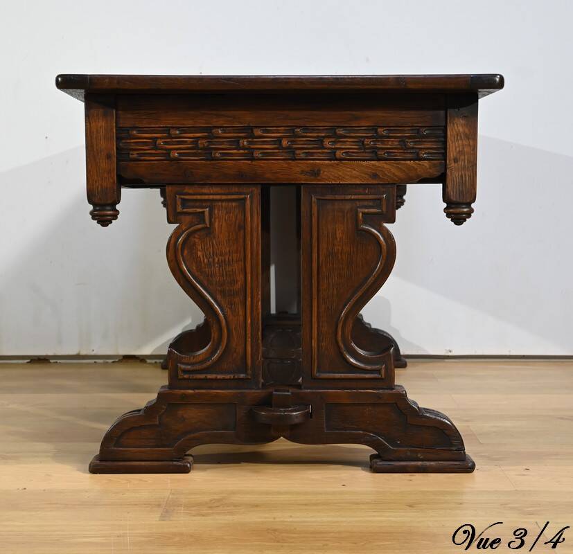 Oak Desk Table, Neo-Gothic style – Early 20th century