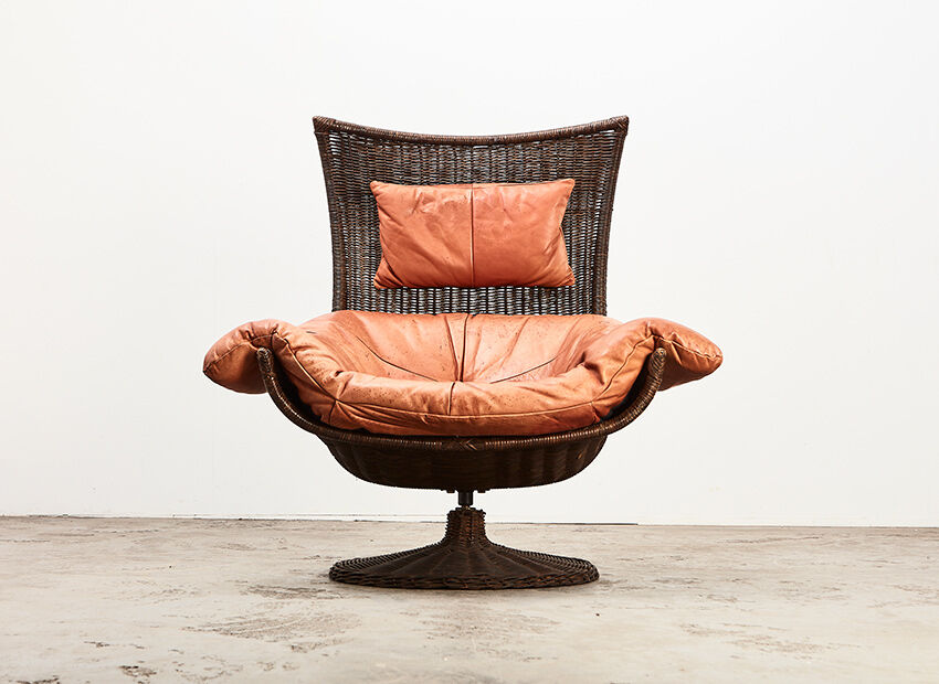 Gerard van den Berg Lounge Chair in Rattan and Leather for Montis 1970s