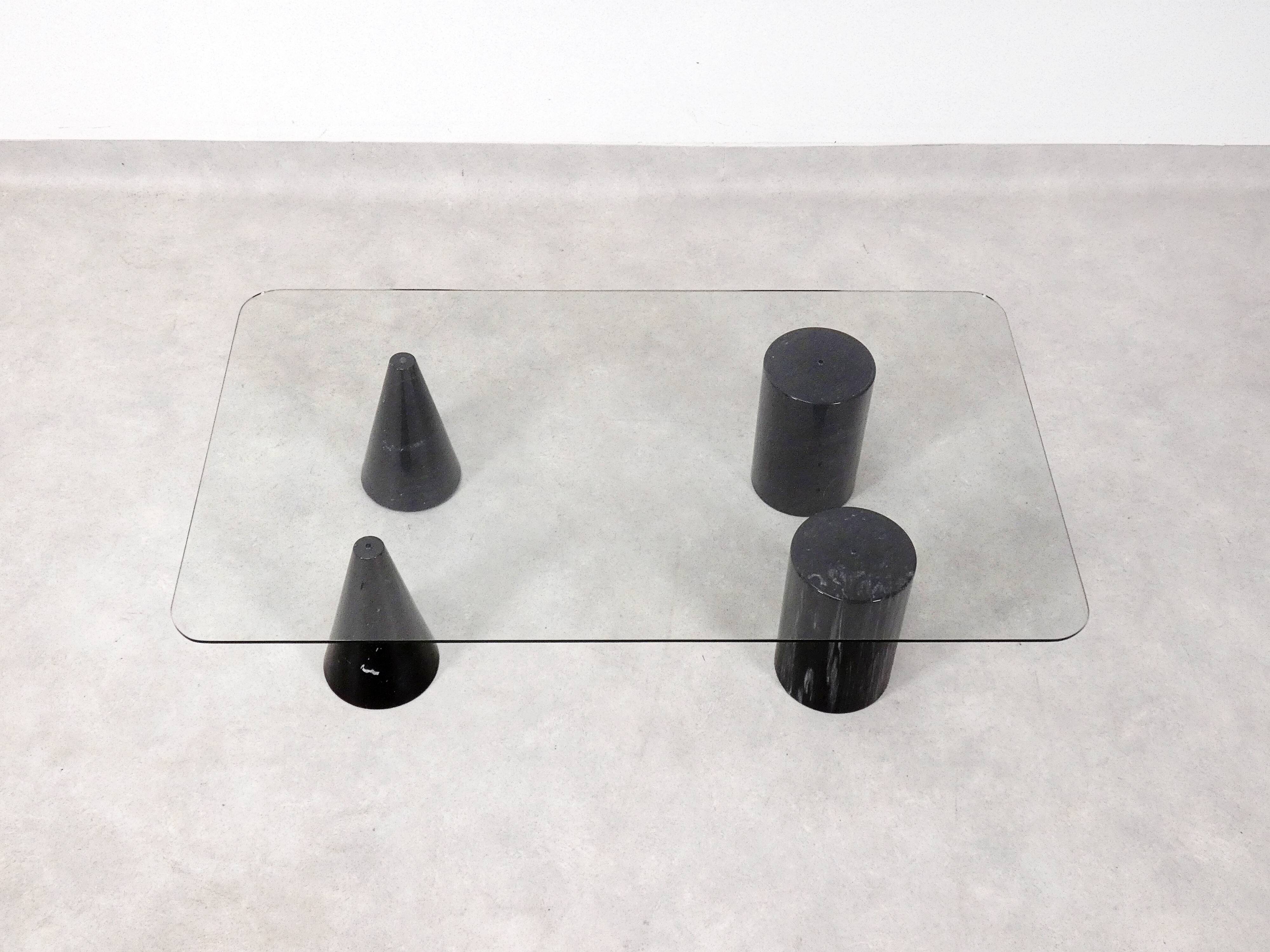 Vintage Italian Rectangular Marble Coffee Table with Glass Top