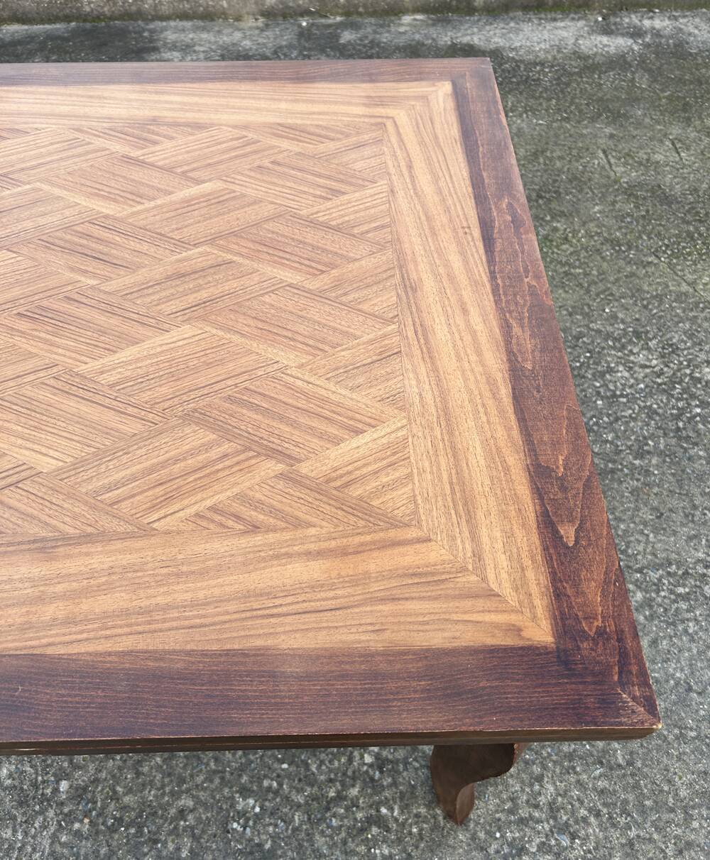 Large extendable table, marquetry, oak, vintage, 1950s