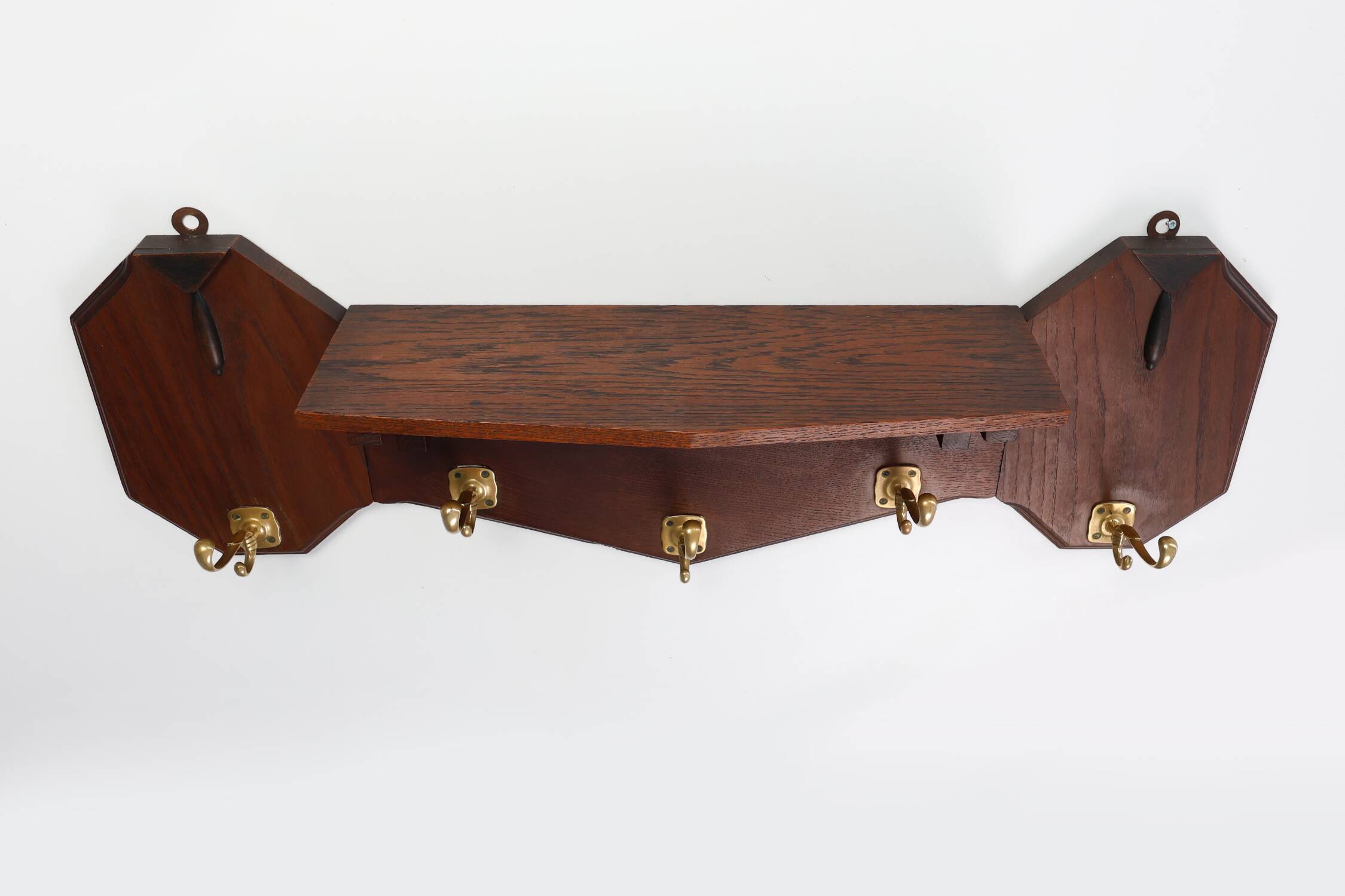 Art Deco coatrack in oak and copper, Belgium 1920s