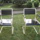Pair of mid century cantilever iron and wood painted garden chairs, 1950s