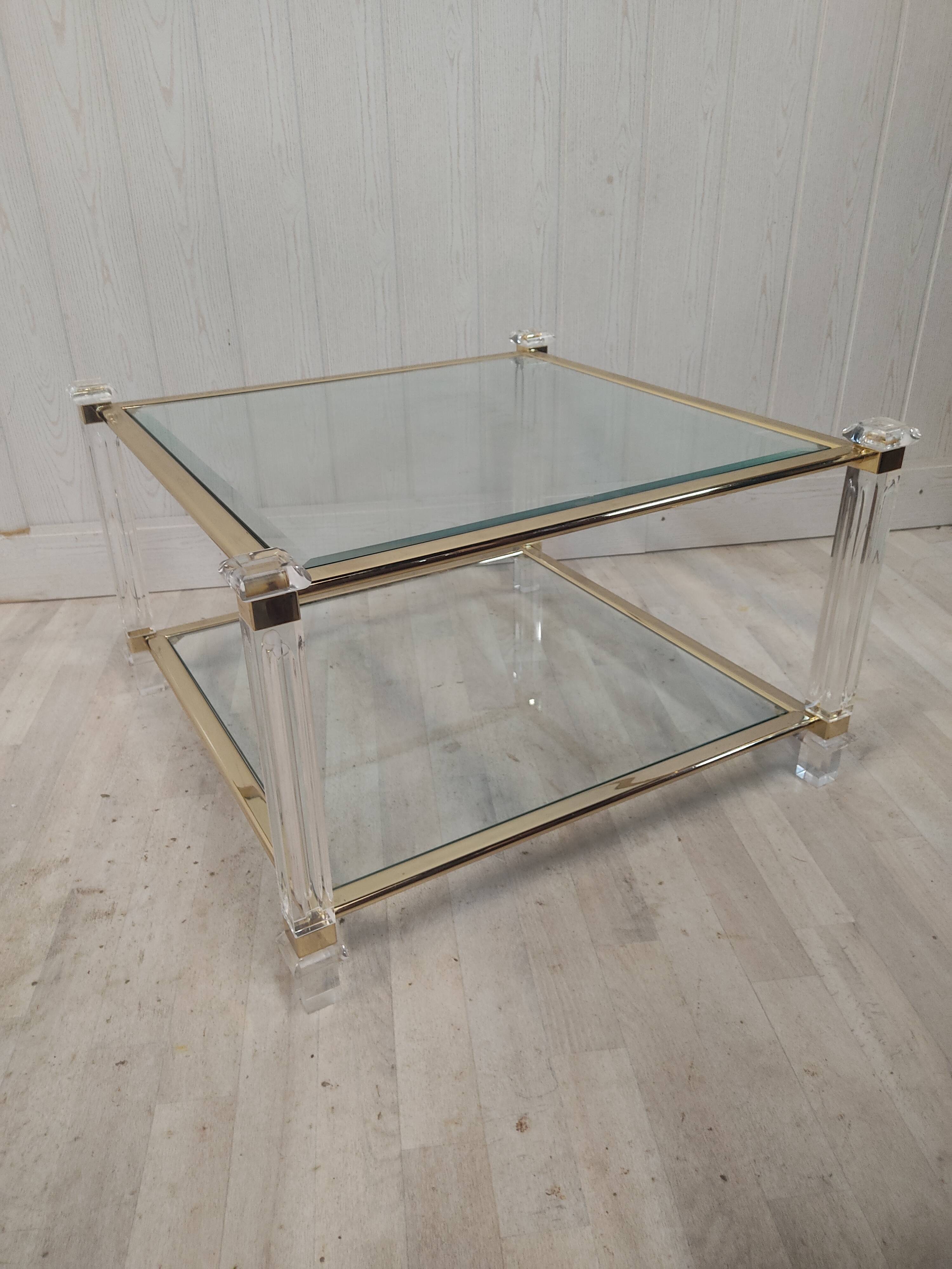 Brass coffee table, beveled glass and altuglas