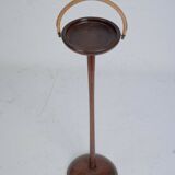 Vintage Wooden Ashtray Stand with Braided Leather Handle. Italy 1950s