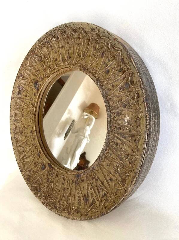 "Sun" mirror in ceramic by André Bodin, 1970s