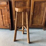 Brutalist tripod high stool - wood