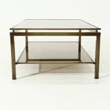 Two Tier Brass and Smoked Glass Coffee Table 1970s