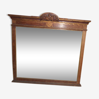 Miroir bois ancien armoiries biseautées cadre sculpté 102,5x105,5cm