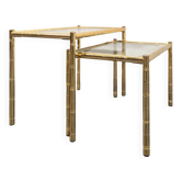 Tables gigognes en métal doré imitant le bambou style Hollywood Regency