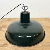 Lampe d’usine industrielle française en émail vert foncé, années 1960