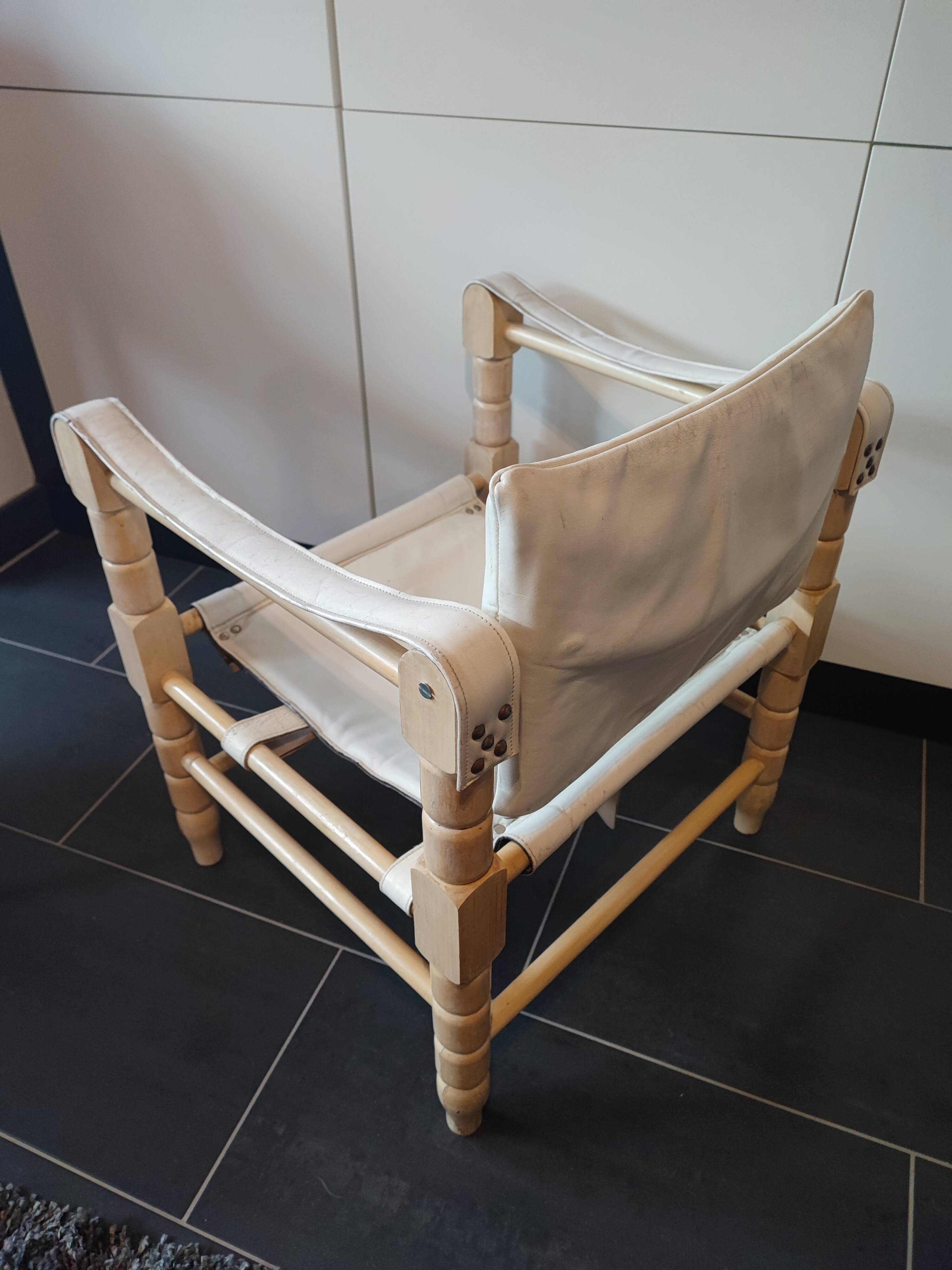 White leather safari armchair