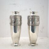 Pair of silver-plated art deco vases