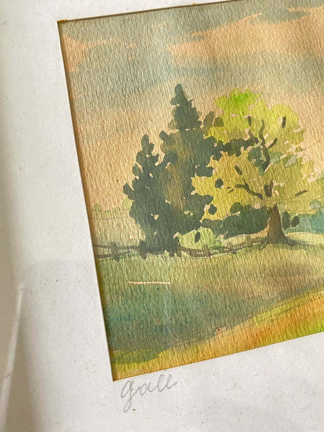 Framed watercolor landscape signed 1949