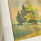 Framed watercolor landscape signed 1949