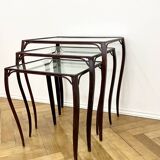 Nesting tables in wrought iron and glass
