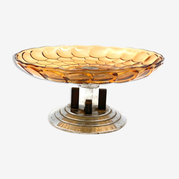 Art Deco orange scaled glass centerpiece, France 1930s