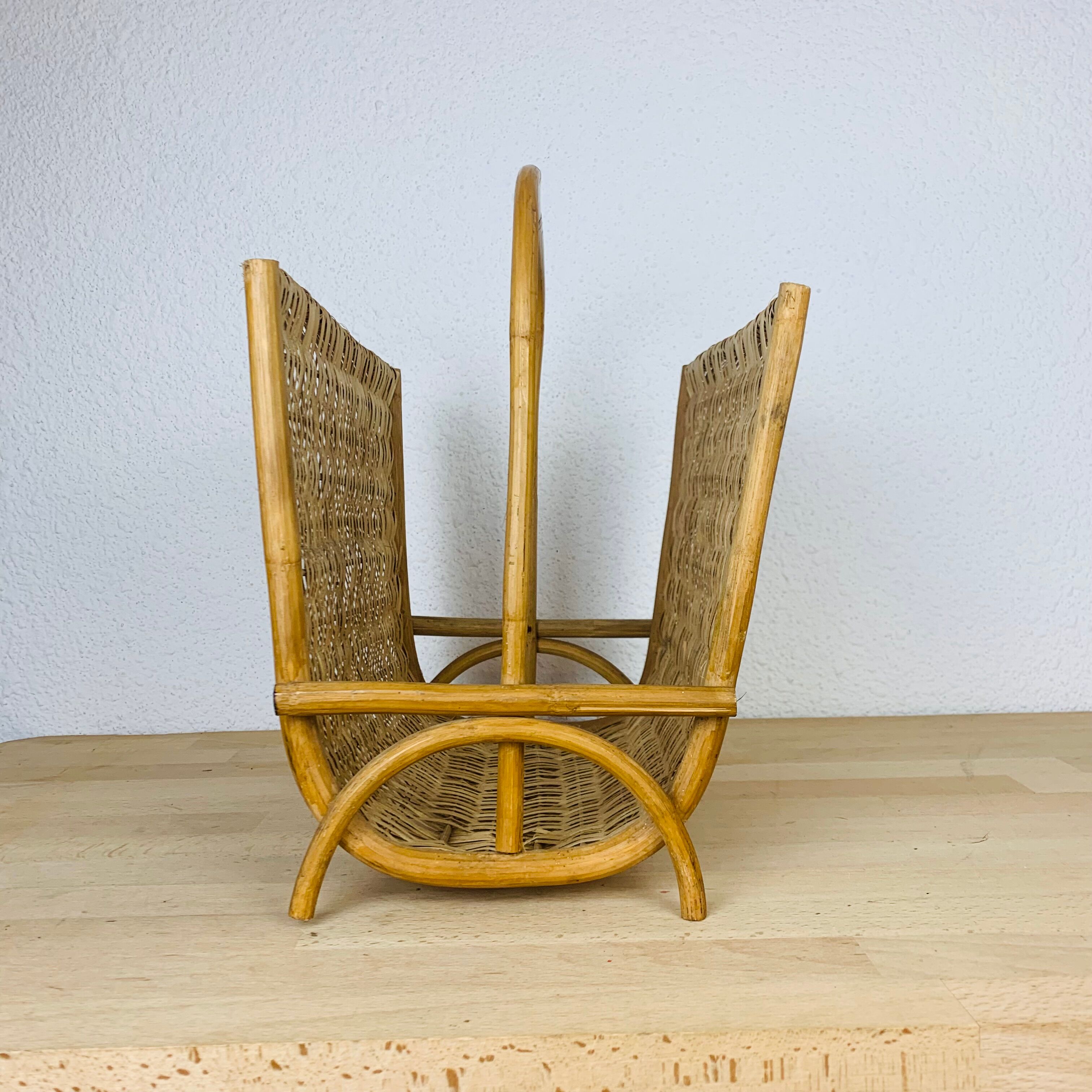 Vintage rattan magazine holder 60s