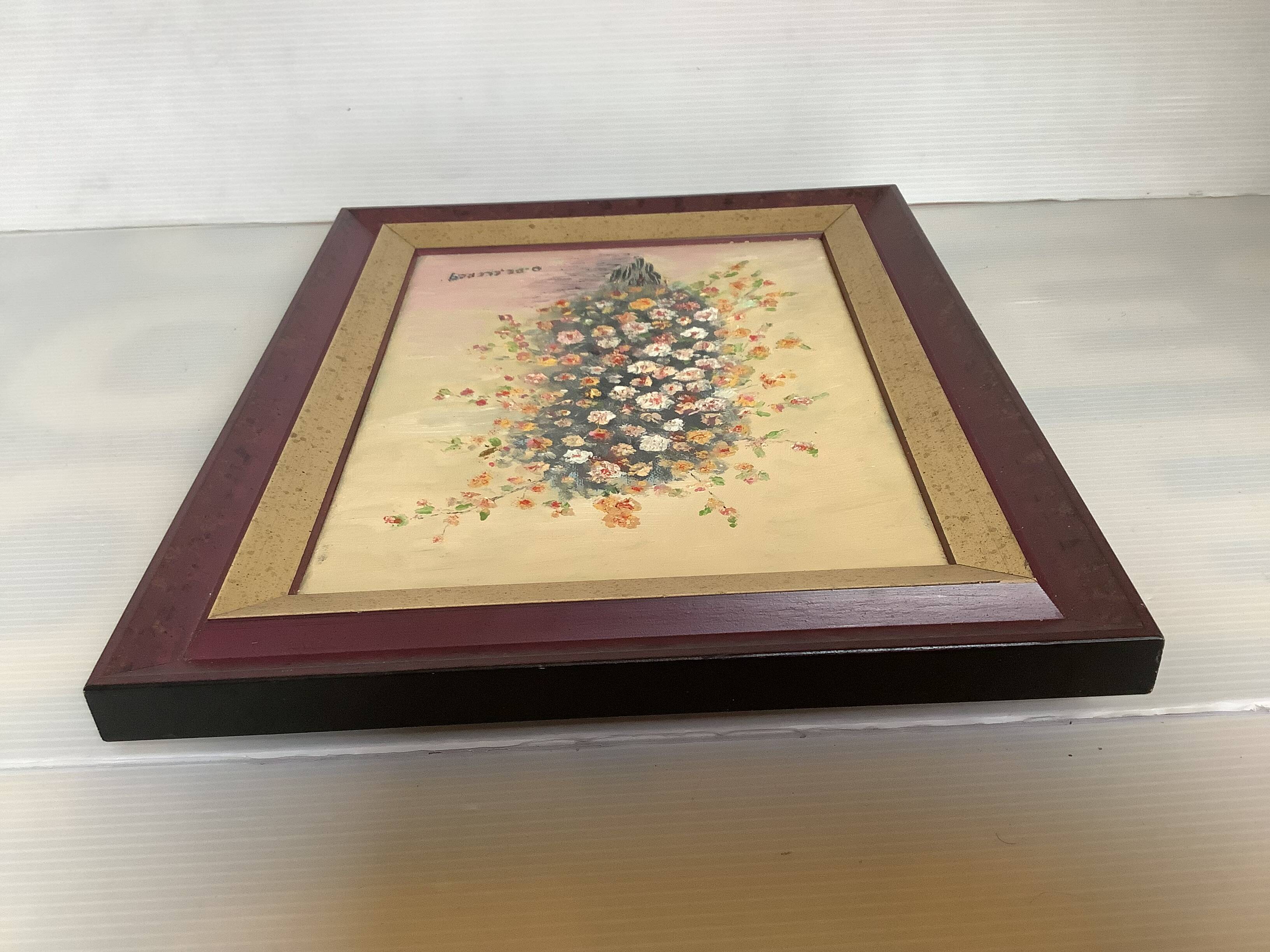 Cadre tableau huile sur toile "fleurs" signé Declercq