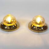 Pair of Amber glass and brass vintage wall lights, Germany 1970's