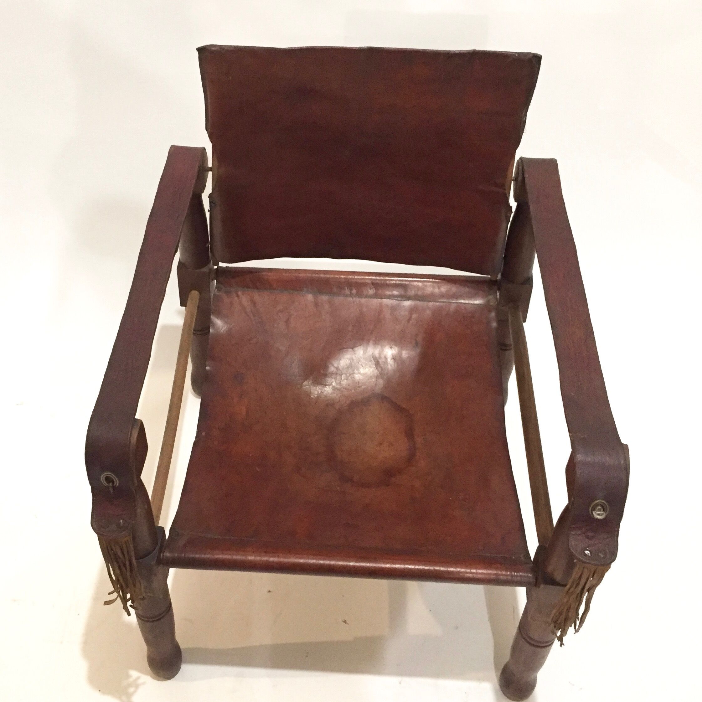 Safari armchair in wood and leather