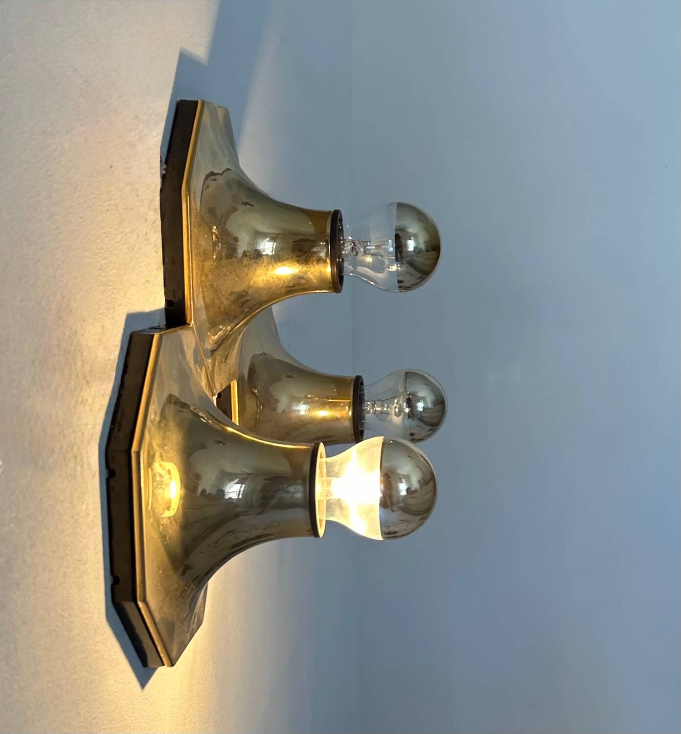 Set of 3 Motoko Ishii wall lights for staff leuchten, Brass, 1970