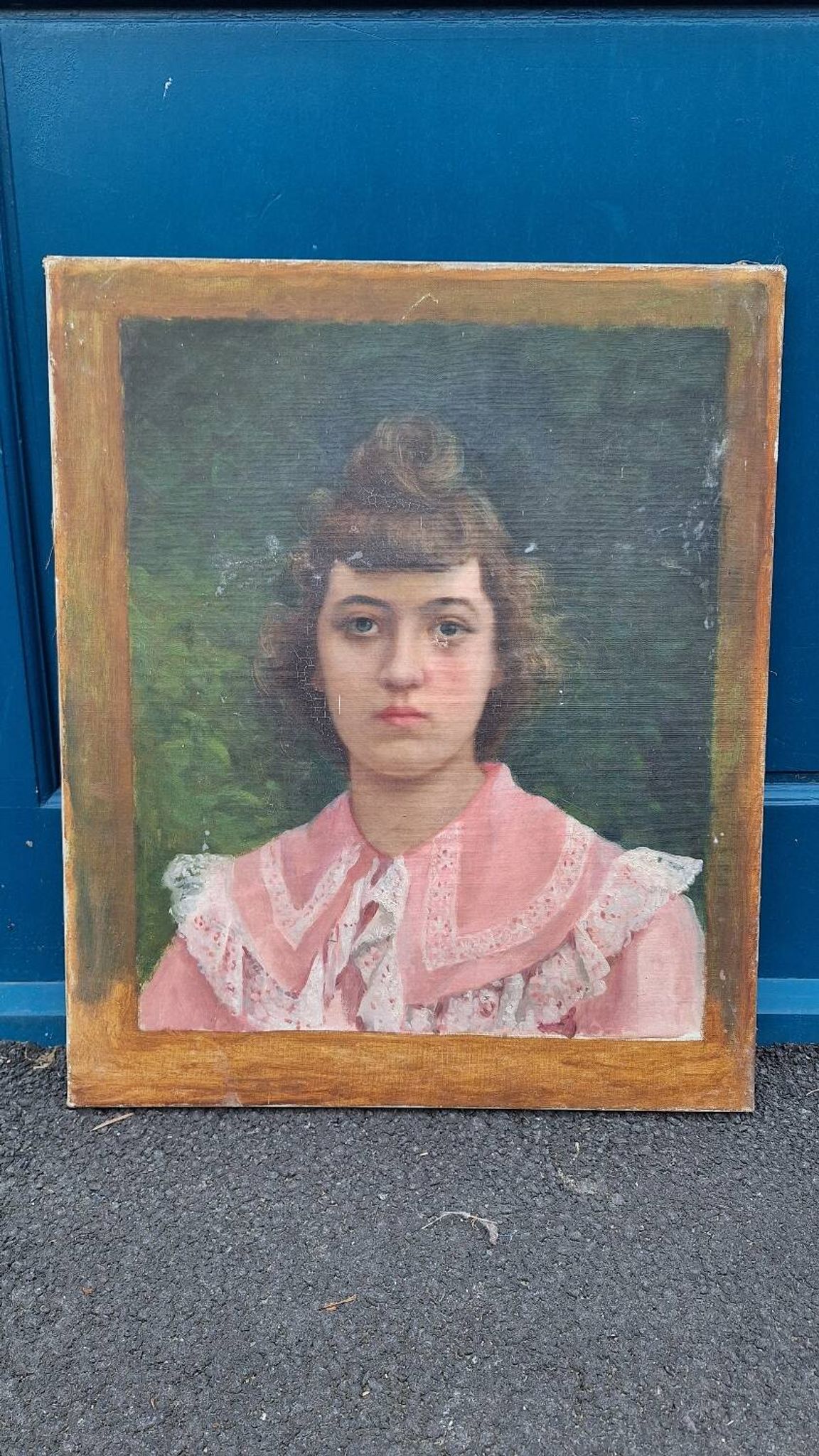 Portrait of a young bourgeois woman on canvas.
