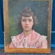 Portrait of a young bourgeois woman on canvas.