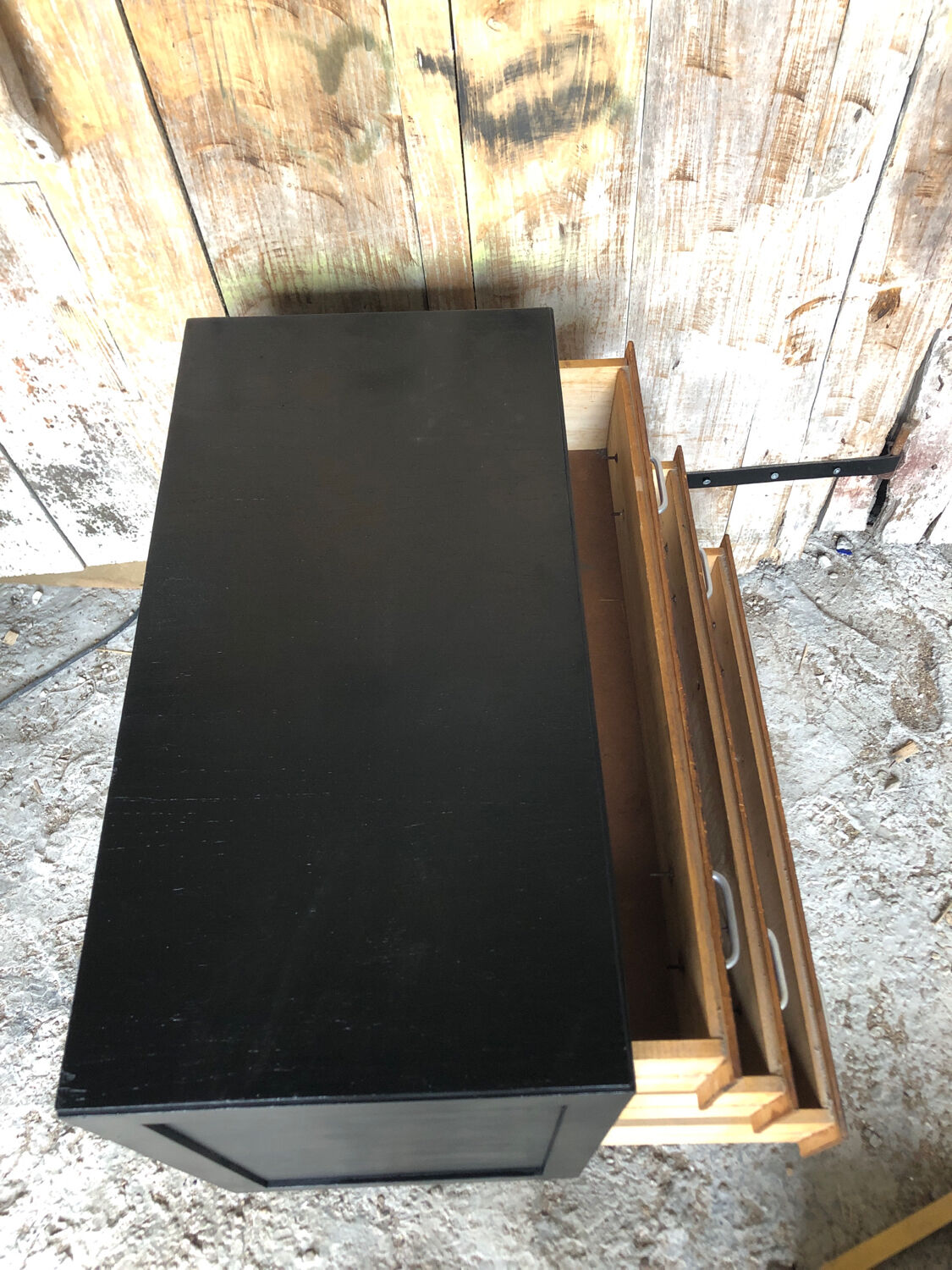 Black wood chest of drawers + 3 vintage black drawers #a143