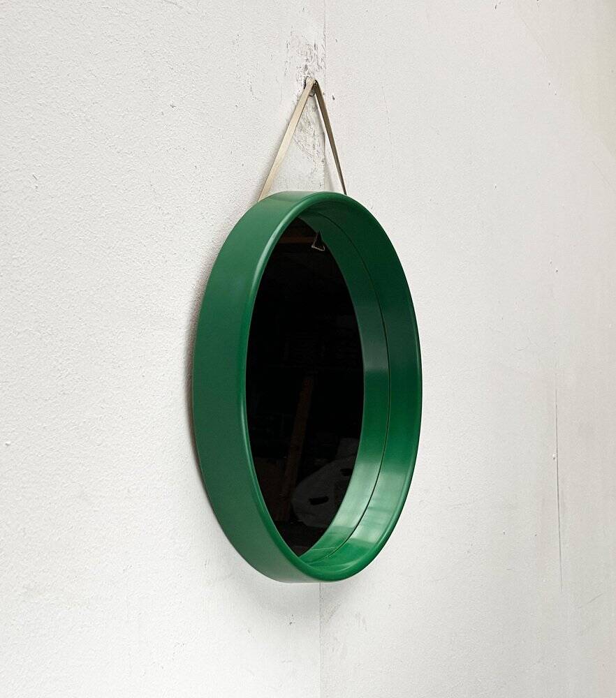 Round green mirror in space age style mid-century by C.L. Augustson, Norway, 1960s.